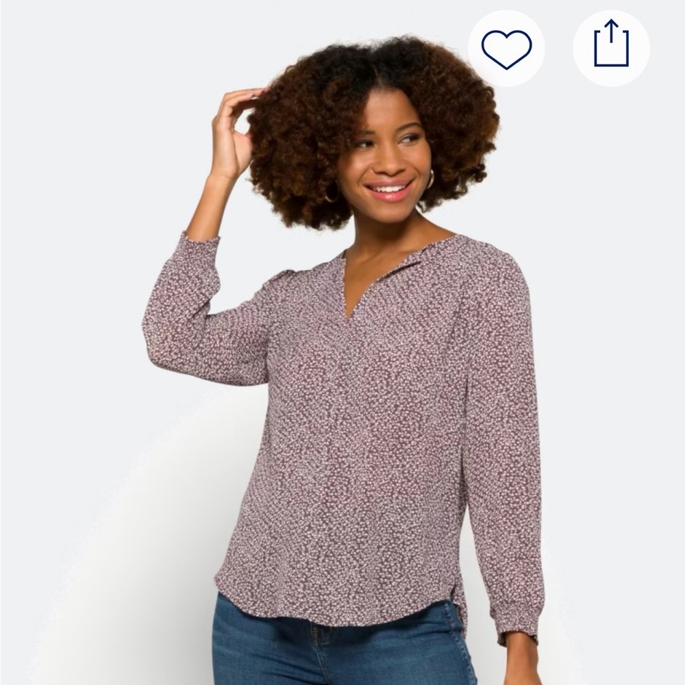 fun 2 fun Mauve Printed V-Neck Long-Sleeve Blouse